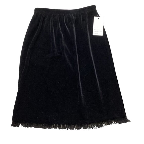 Vintage CLIO Black Stretch Velvet Bead Fringed Hem Pencil Skirt Sz PS #173J - Picture 1 of 9